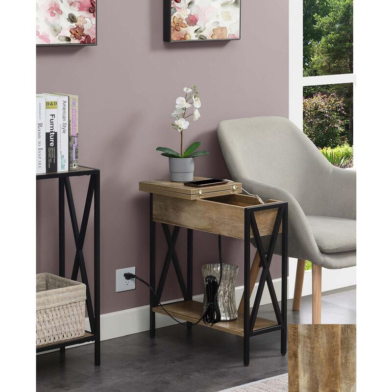 Convenience Concepts Tucson Flip Top End Table with Charging Station and Shelf