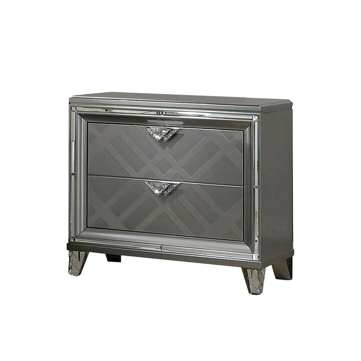 Simple Relax Mirror and Wood Nightstand with 2 Drawers in Silver Finish