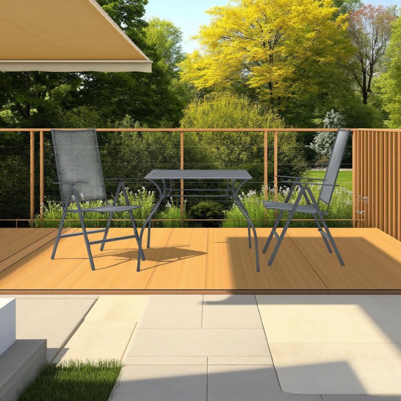 3pc Outdoor Breakfast Table Set with 2 Chairs, Square, Gray Steel - Benzara