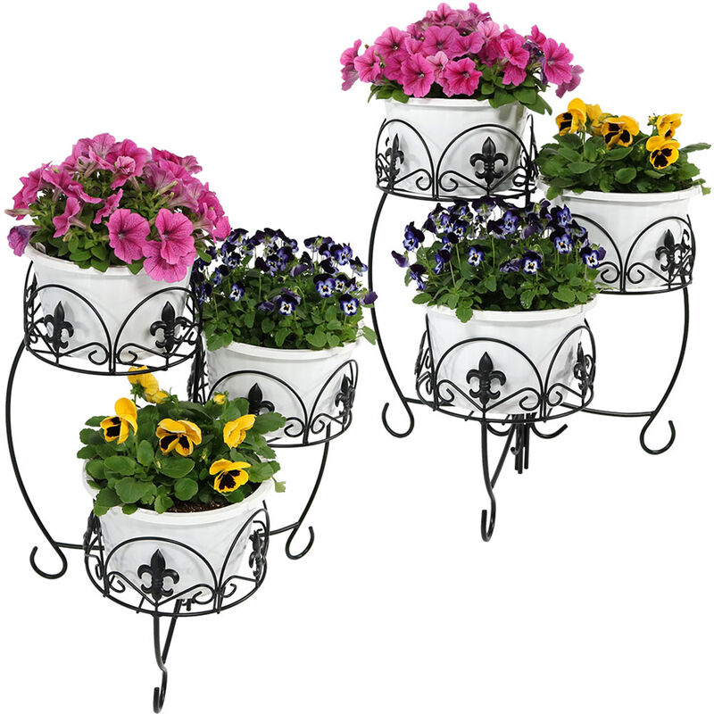 Sunnydaze Black Iron French Lily 3-Tiered Plant Stand - 22 in - Set of 2