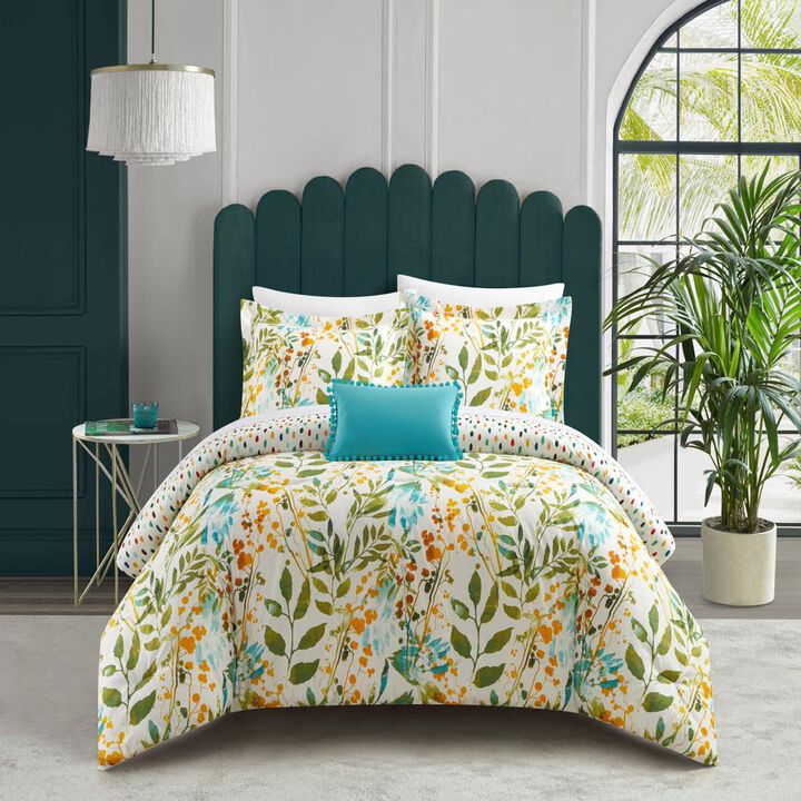 Chic Home Blaire 6 Piece Comforter Set Reversible Hand Painted Floral Print Design Bed In A Bag Bedding Multi-color