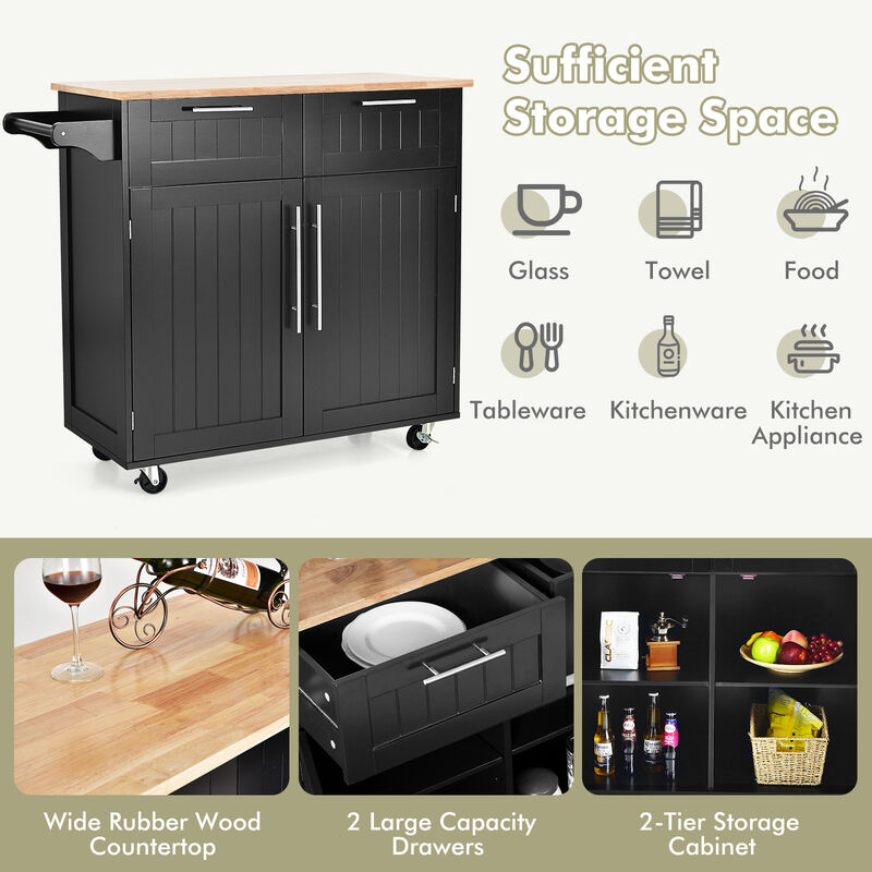 Heavy Duty Rolling Kitchen Cart with Tower Holder and Drawer
