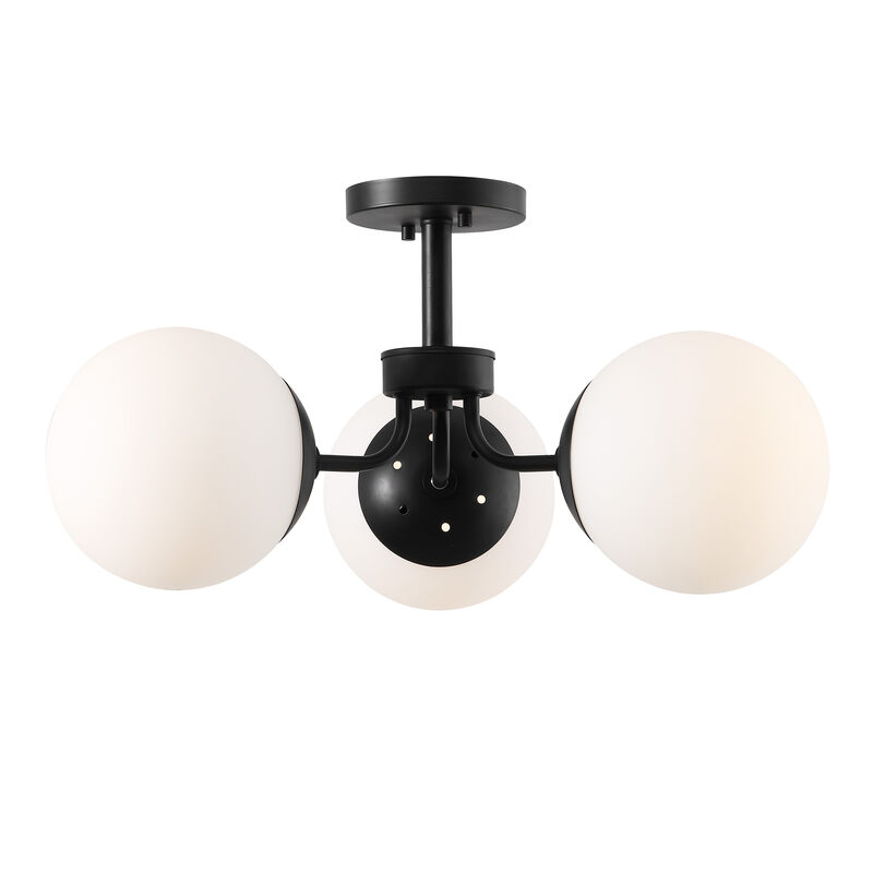 Olivier 3-Light Bohemian Farmhouse Iron/Frosted Glass LED Semi Flush Mount