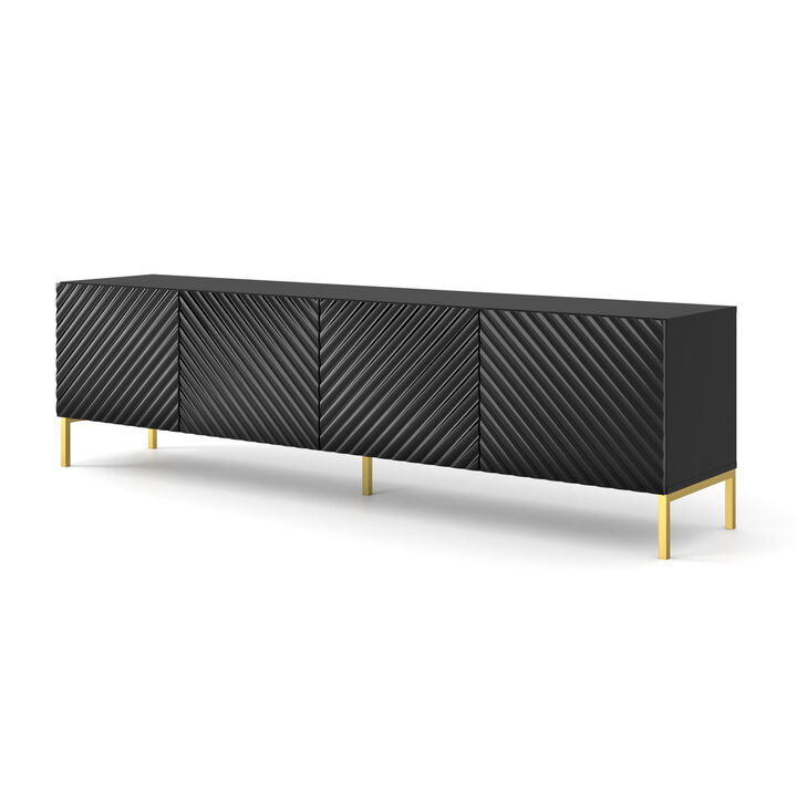 TV Cabinet SURF 78.58 in - Black High Gloss - Gold Legs