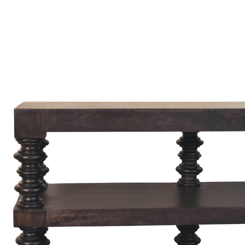 Artisan Furniture Solid Wood Spindle Shelf Console in Carbon Ash