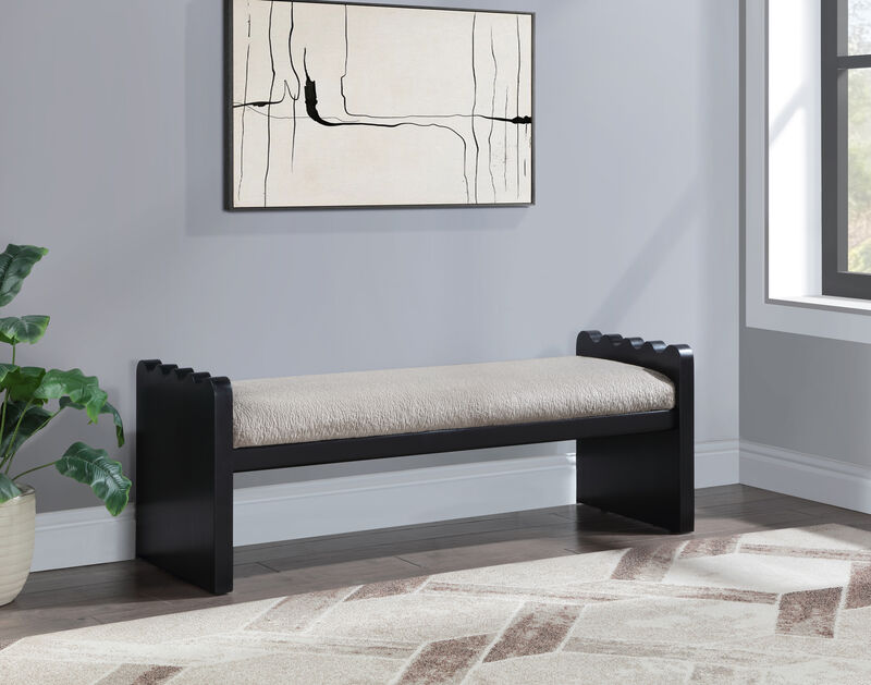 Meridian Furniture Sonia Beige Velour Fur Fabric Bench