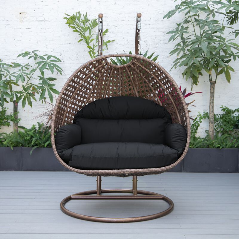 LeisureMod Mendoza Modern Wicker Hanging 2 person Egg Swing Chair Removable Cushion