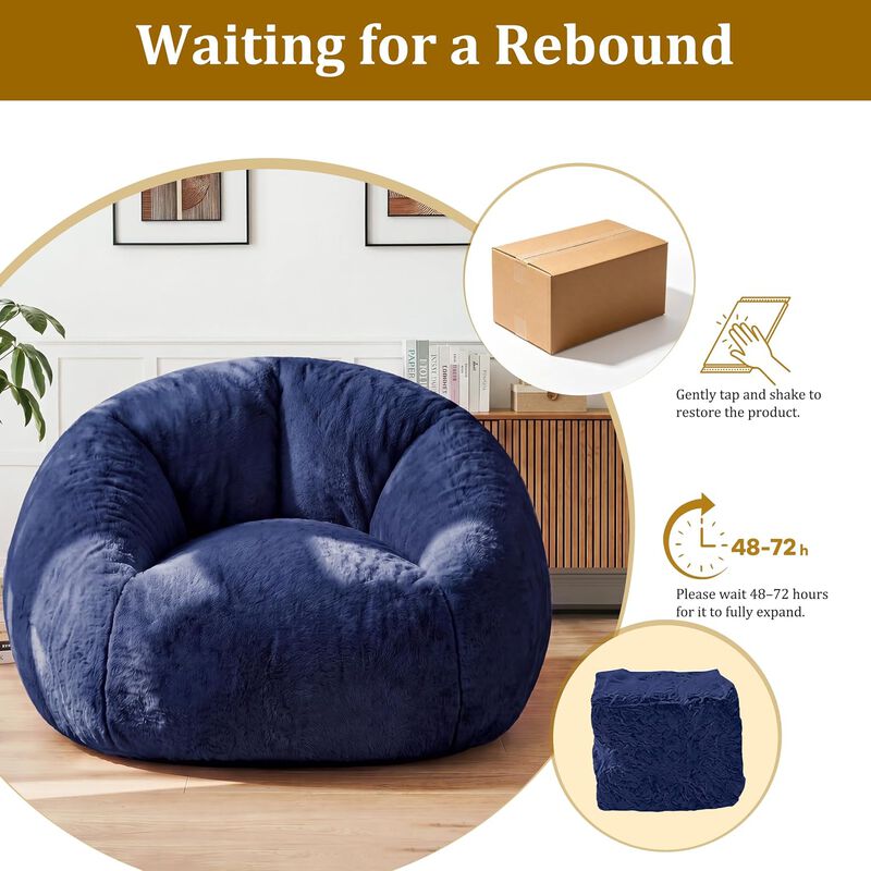 Vipbear Faux Fur Bean Bag Chair, Large Stuffed Bean Bag Sofa with Filler for Living Room, Bedroom image number 6