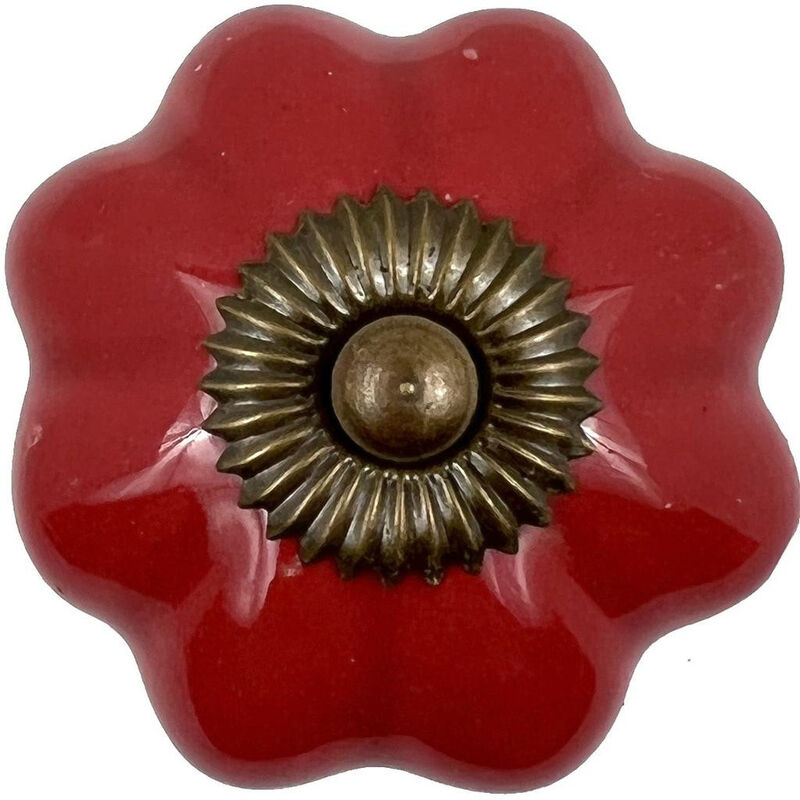HomeRoots Set of Six Red Floral Knob Ceramic Drawer Pull Knobs image number 2