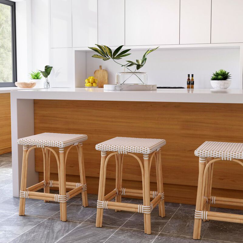 Butler Specialty Riviera Rattan Square 24H Counter Stool, Tan