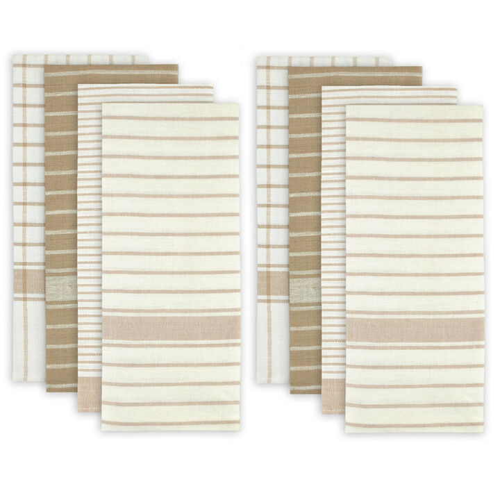 Set of 8 Taupe Brown and White Striped Rectangular Dish Towels 28"