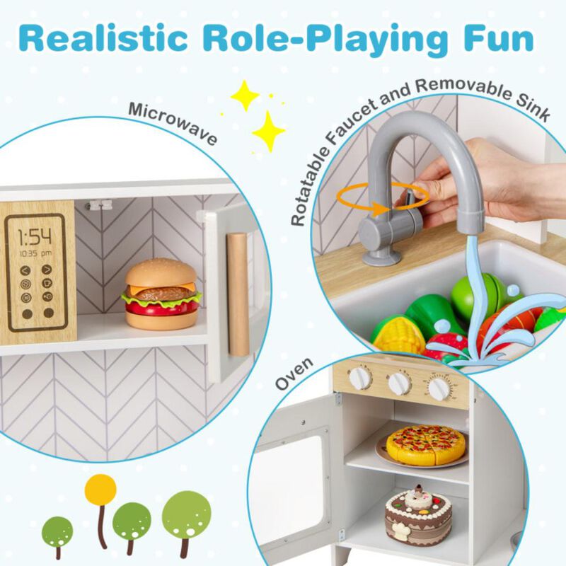 Hivvago Kids Kitchen Playset with Lights Sounds Microwave Stoves Sink Oven and Cooking Accessories