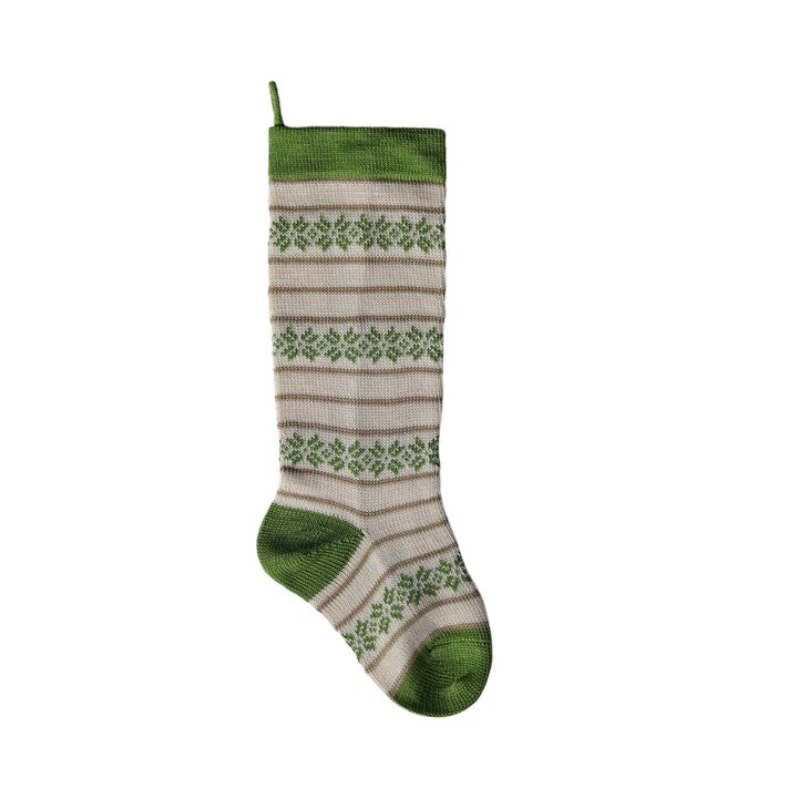 Ecru Patterned Stocking with Green Details