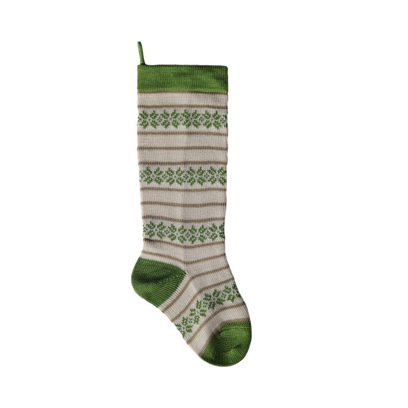 Ecru Patterned Stocking with Green Details image number 0