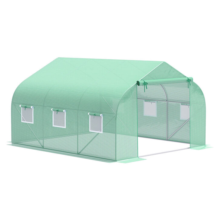 Outsunny 11.5' x 10' x 7' Walk-in Greenhouse, Tunnel Green House with Zippered Mesh Door and 6 Mesh Windows, Gardening Plant Hot House with Galvanized Steel Frame, Green