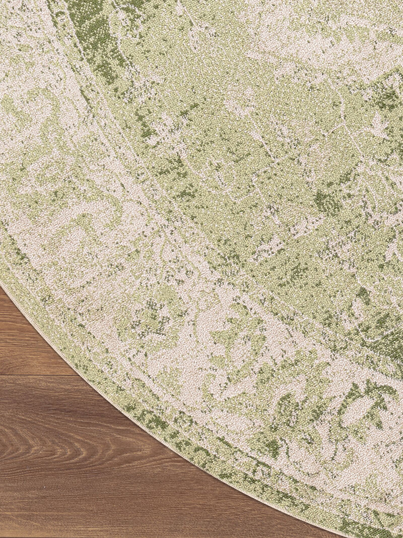 Astra Machine Washable ASW12 Ivory/Green 7'10" x Round Rug