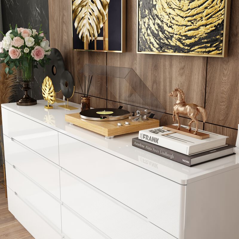 High Gloss White Wood 8-Drawer Chest of Drawers Storage Organizer With LED Lights (63 in. W x 30.9 in. H x 15.7 in. D)