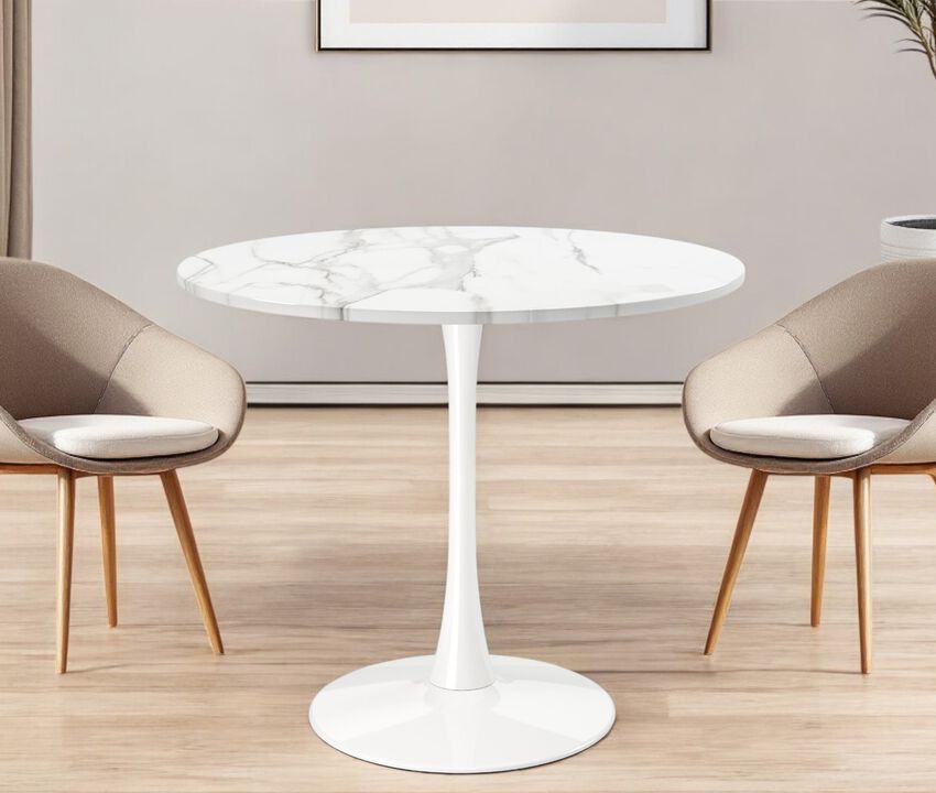 HomeRoots 36" White Rounded Metal Pedestal Base Dining Table