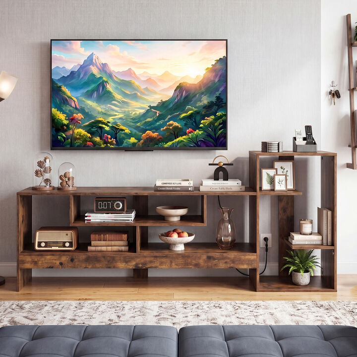 Entertainment Cube TV Stand with Built-in Power Outlets Shelves