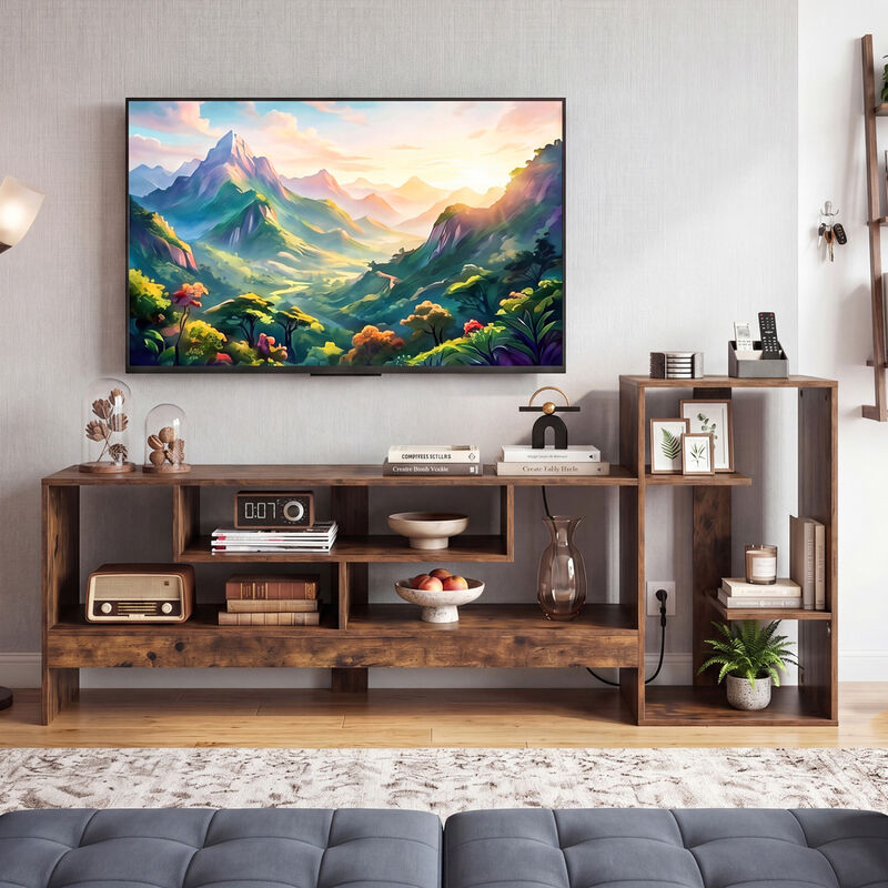 Entertainment Cube TV Stand with Built-in Power Outlets Shelves image number 1
