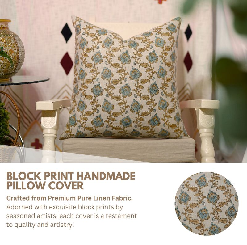 Fabdivine Boho Handmade Block Print Linen Pillow Cover Sofa Couch Bed Room D&eacute;cor Grey or Brown Cushion Case, es, Madhubala image number 1