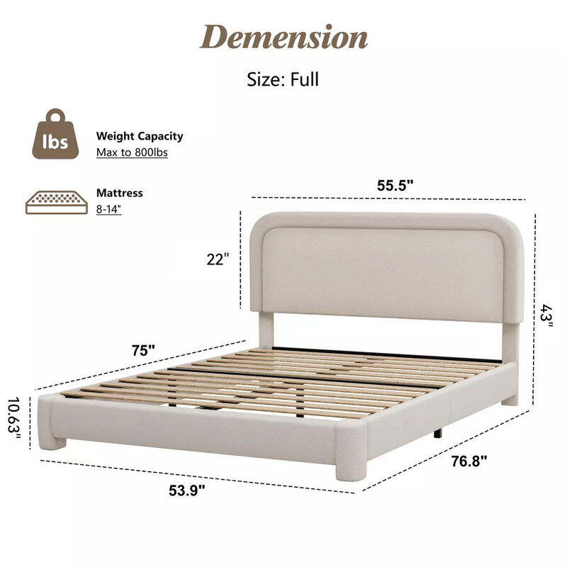 Upholstered Platform Bed Frame with Adjustable Headboard, Boucle Fabric No Box Spring Required image number 1