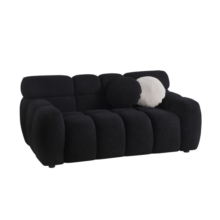 64.96 length, 35.83" deepth, human body structure for USA people, marshmallow sofa, boucle sofa, 2 seater, BEIGE BOUCLE