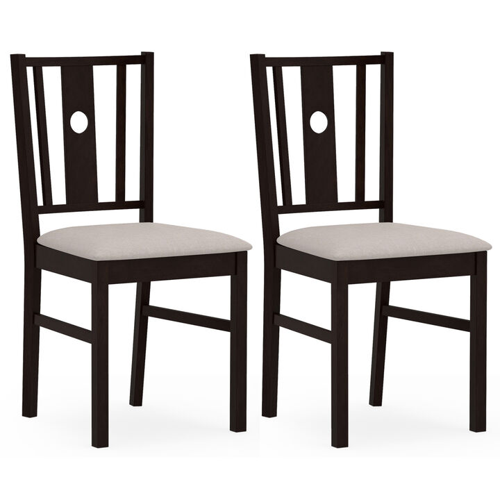 Set of 2 Rubber Wood Dining Chairs with Padded Fabric Seat for Kitchen and Home-Coffee
