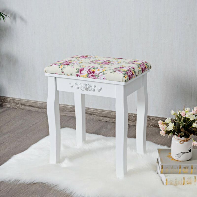 Hivvago Vanity Wood Dressing Stool Padded Piano Seat with Rose Cushion