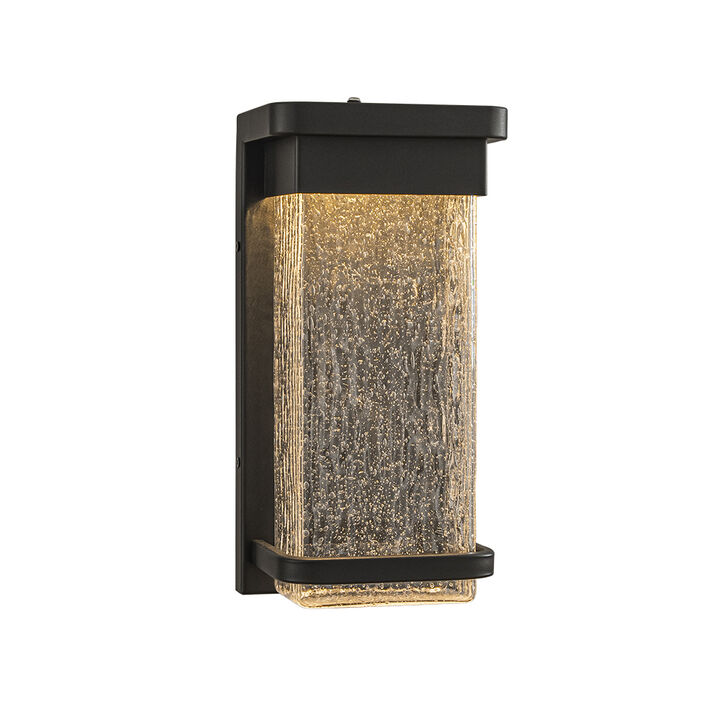 1-Light H12 in Modern Seeded Glass, 12W Integrated LED Outdoor Wall Sconce with Dusk to Dawn Sensor in Matte Black