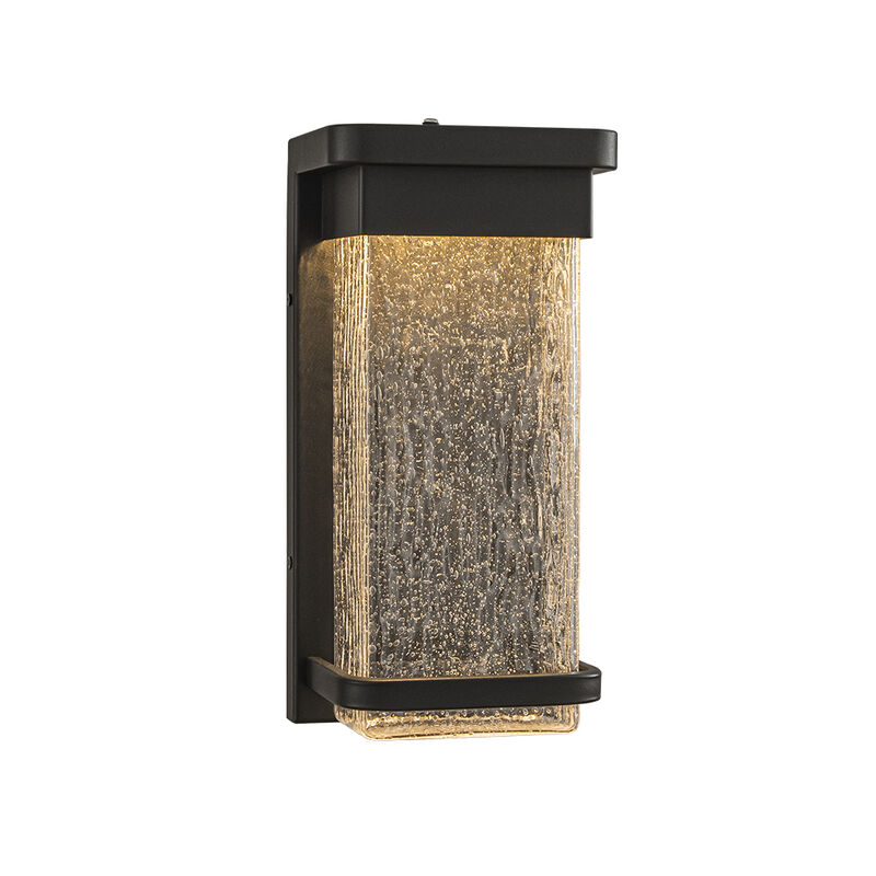 1-Light H12 in Modern Seeded Glass, 12W Integrated LED Outdoor Wall Sconce with Dusk to Dawn Sensor in Matte Black image number 0