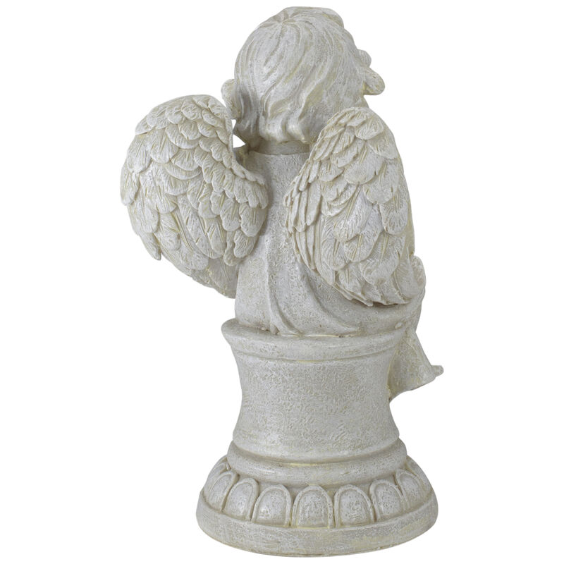 9" Ivory Praying Angel on Pedestal Outdoor Garden Statue image number 3