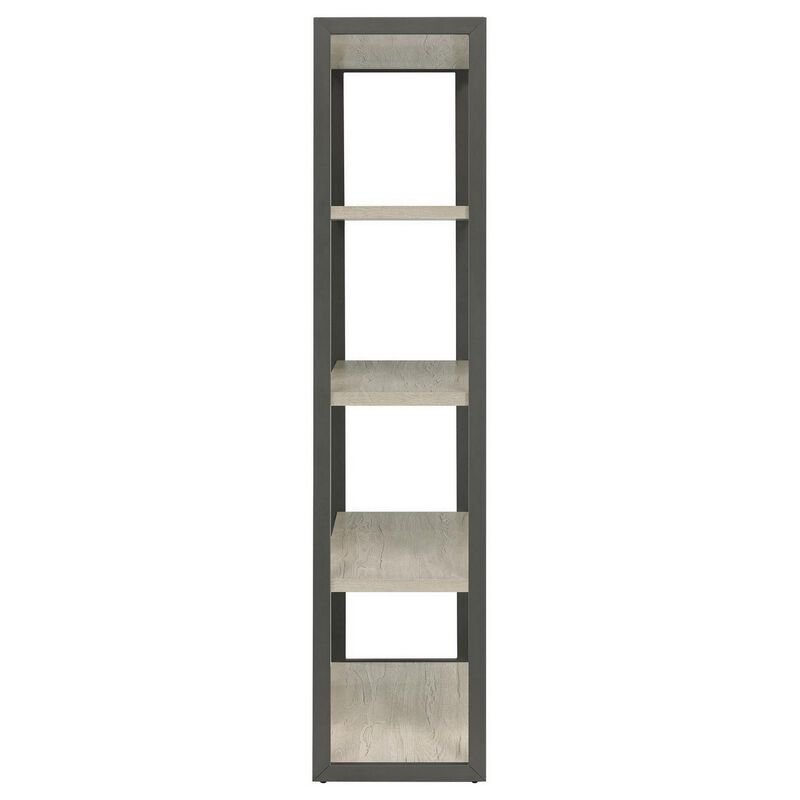 Dela 72 Inch Freestanding Bookcase, 4 Wooden Shelves, Whitewashed Gray