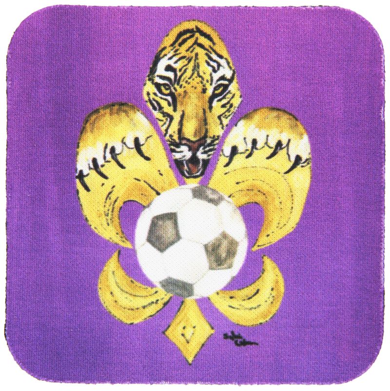 Caroline's Treasures 8477FC Tiger Soccer Fleur de lis Foam Coasters (Set of 4), 3.5, Multicolor