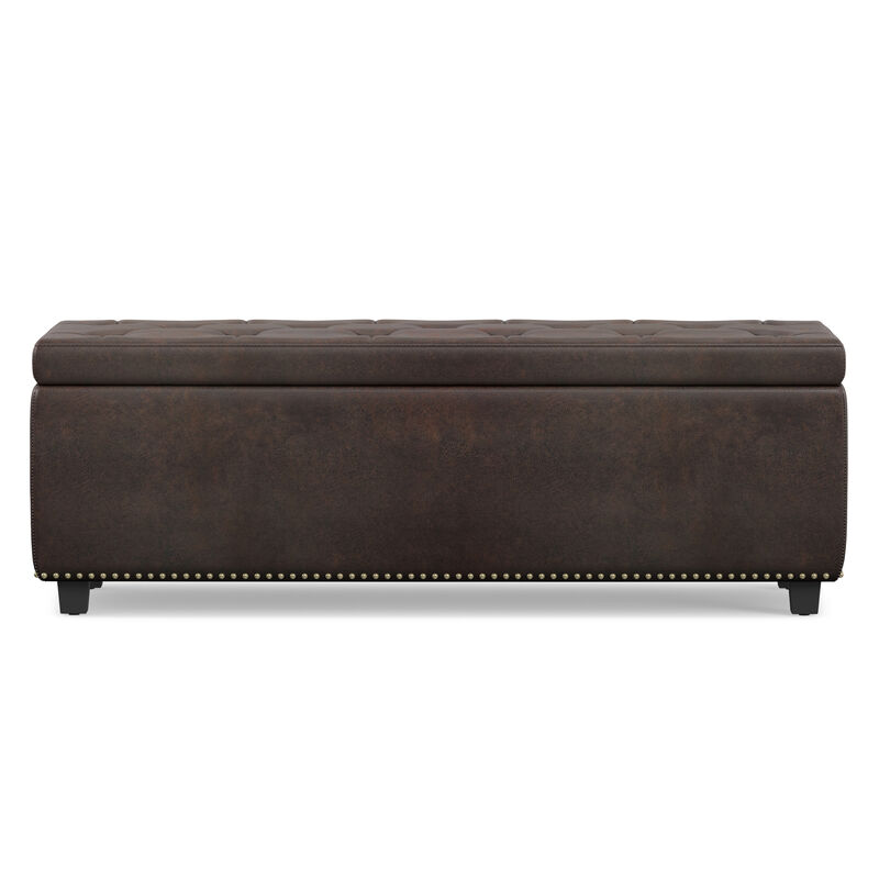 Hamilton 48 inch Wide Transitional Rectangle Storage Ottoman in Distressed Brown Vegan Faux Leather, Assembled image number 5
