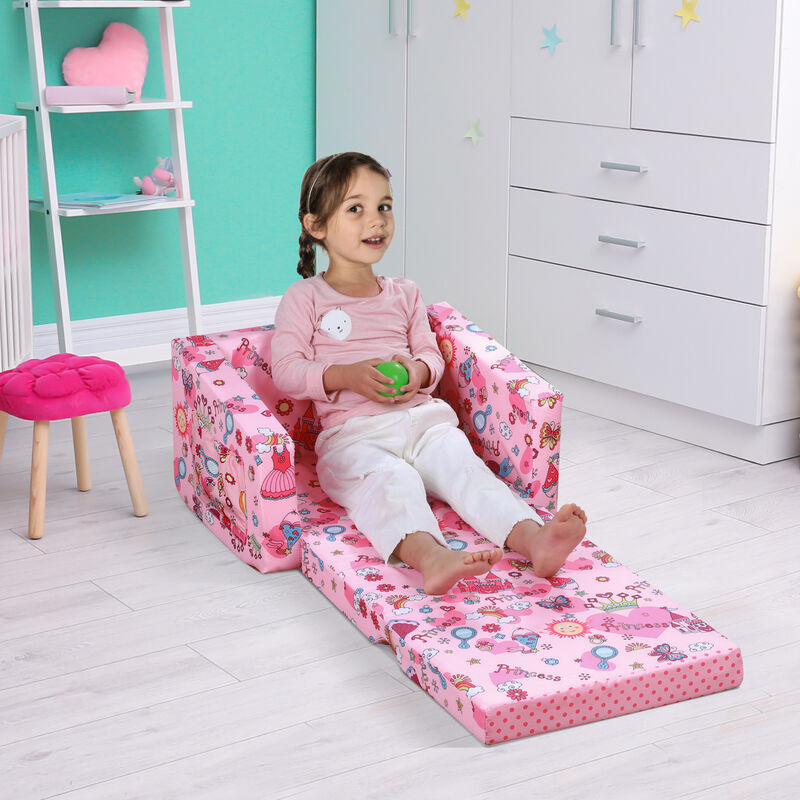 Indoor Childrens Sofa/Bed for Napping w/ Removeable Cushion for 3-6 Years, Pink