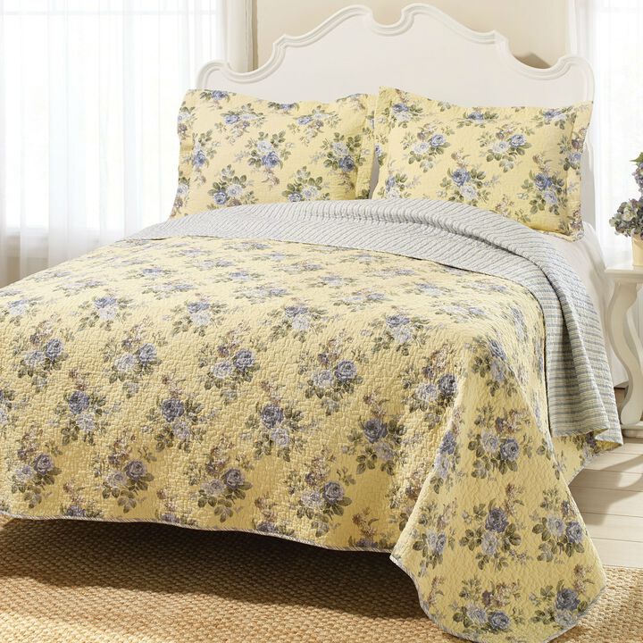 Hivvago Full / Queen Yellow Blue Floral Lightweight Coverlet Set