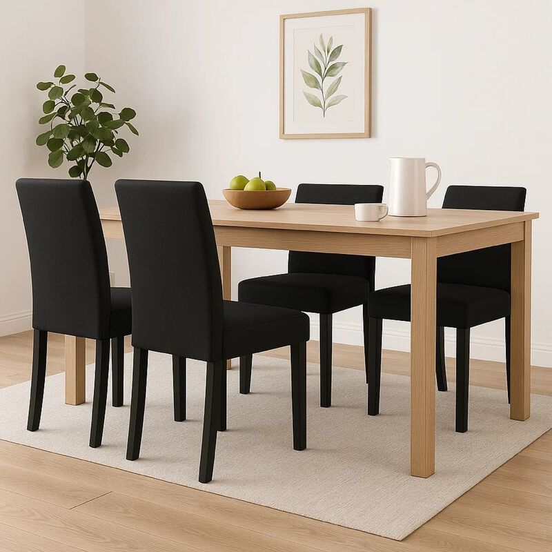 Syon Dining Chair Set of 4, Black Wood Frame, Fabric Seat and Backrest image number 1