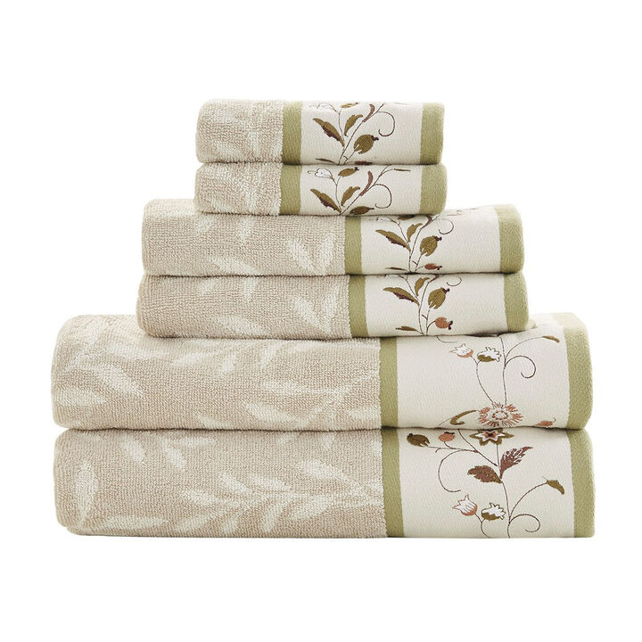 Gracie Mills Rogelio 6-Piece Floral Embroidered Cotton Jacquard Towel Set