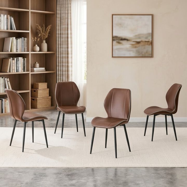 Whisen 4-Pack PU Leather Dining Chairs with Adjustable Feet, Metal Frame, Light Luxury Upholstered Chairs for Dining Room, Office, Study
