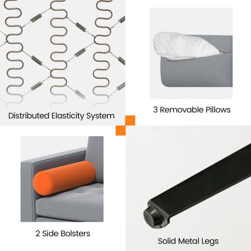 Hivvago Modular 3-Seat Sofa Couch with Socket USB Ports and Side Storage Pocket. image number 7