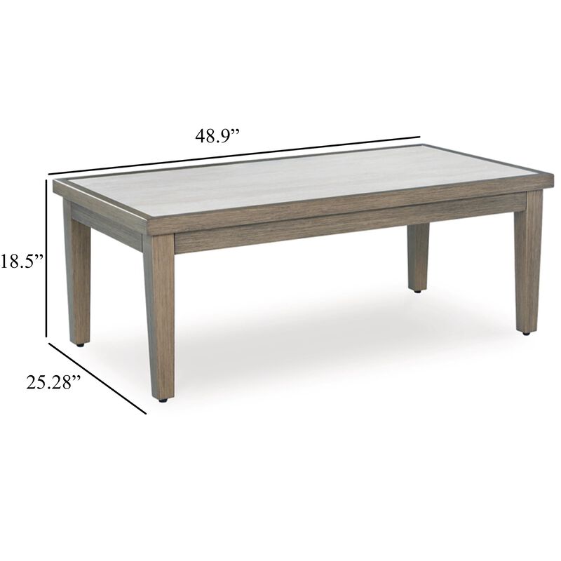 Inaya Outdoor Coffee Table, Brown, Beige Sintered Stone Top, 49 Inch - Benzara