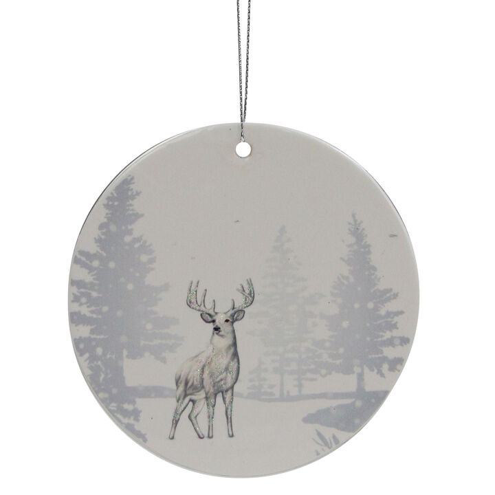 4" Silver Reindeer Disc Christmas Ornament
