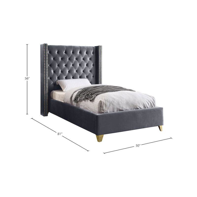 Meridian Furniture Barolo Grey Velvet Twin Bed