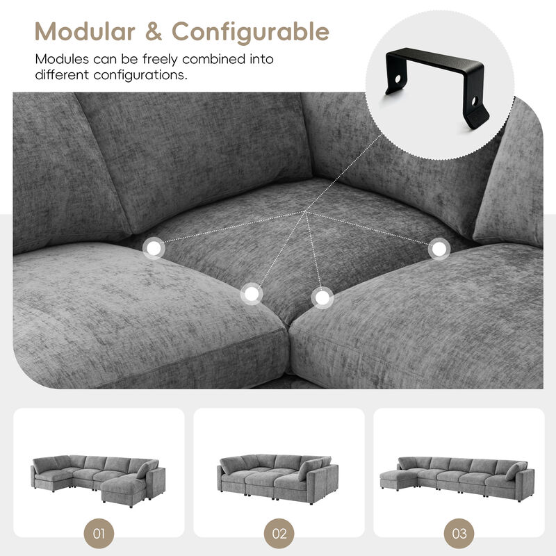 Merax Chenille 6-Piece Modular Sectional Sofa with Movable Ottoman image number 4