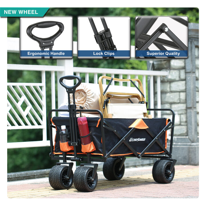 EchoSmile 6.84 cu. ft. Fabric Portable Garden Cart with Adjustable Rolling Wheels in Black