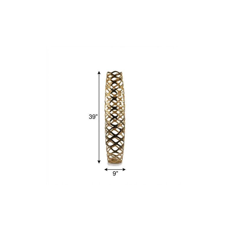 HomeRoots 39" Gold Aluminum Pierced Geometric Cylinder Floor Vase image number 3