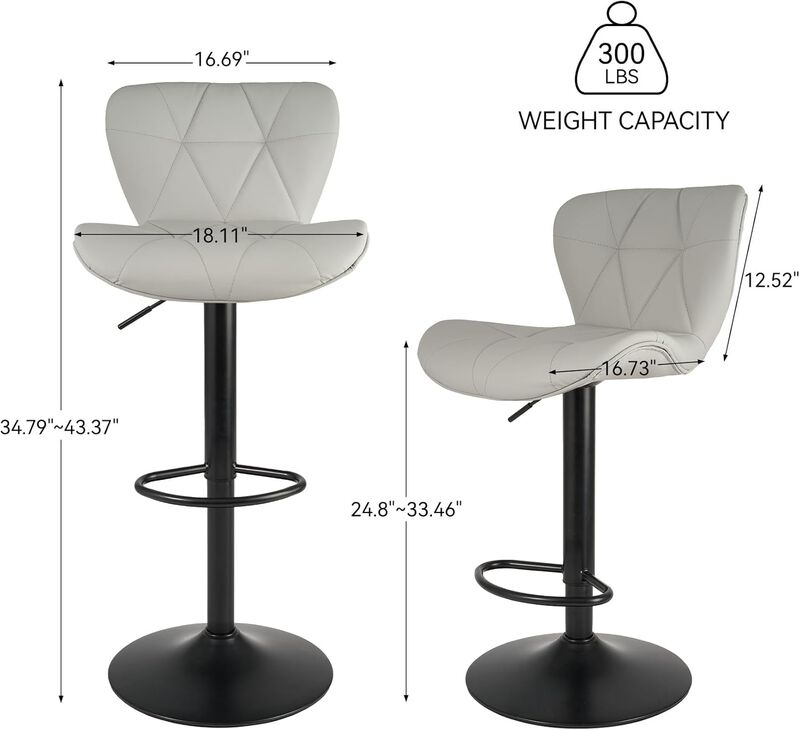 Faux Leather Swivel Bar Stools Set of 2, Adjustable Counter Height Kitchen Chairs, Iron Frame High Backrest 360&deg; Barstools for Kitchen Counter, Outdoor image number 2