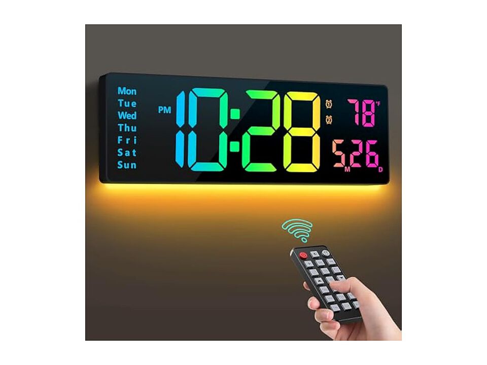 Digital RGB Colors Alarm Night Lights Wall Clock 16 Inch Glow In Dark