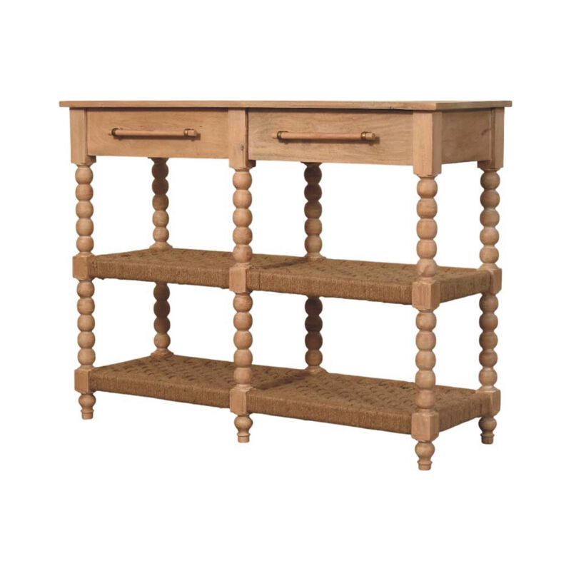 Artisan Furniture Solid Wood Savoy Bobbin Console with Jute Shelves